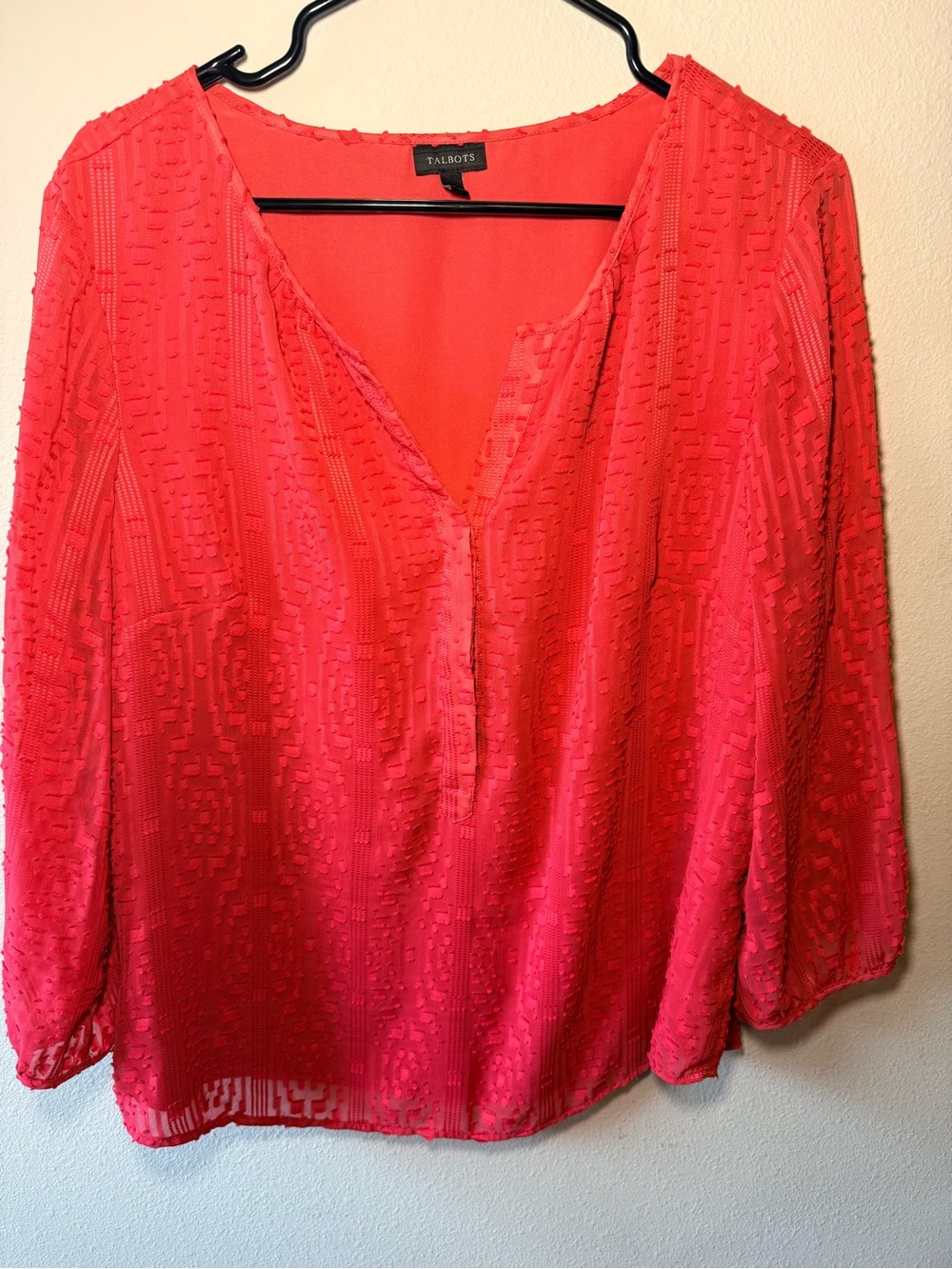 Talbots Women's Textured Split-Neck Blouse - Pink